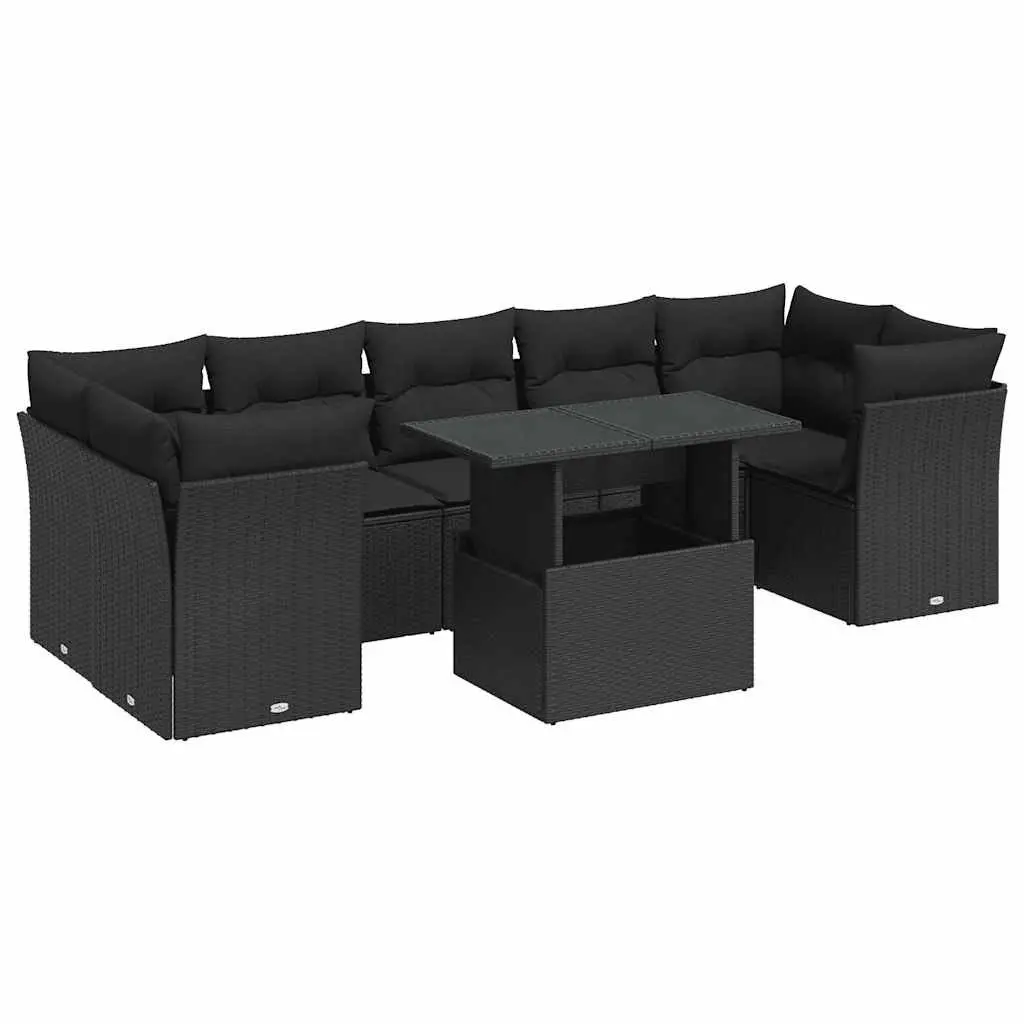 8-Piece Black Garden Sofa Set