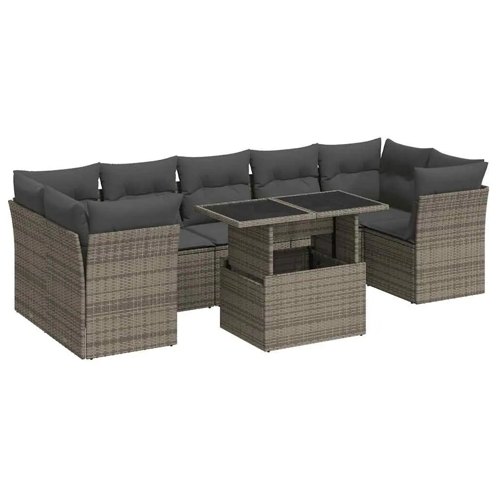 Outdoor Furniture Set Grey 8 Piece Poly Rattan Sofa with Adjustable Table and Storage Compartments