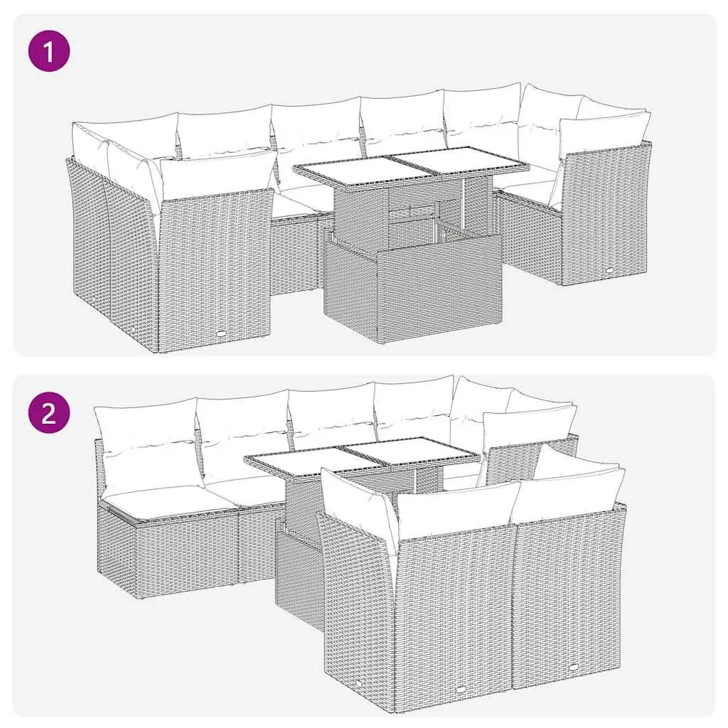 Outdoor Furniture Set Grey 8 Piece Poly Rattan Sofa with Adjustable Table and Storage Compartments