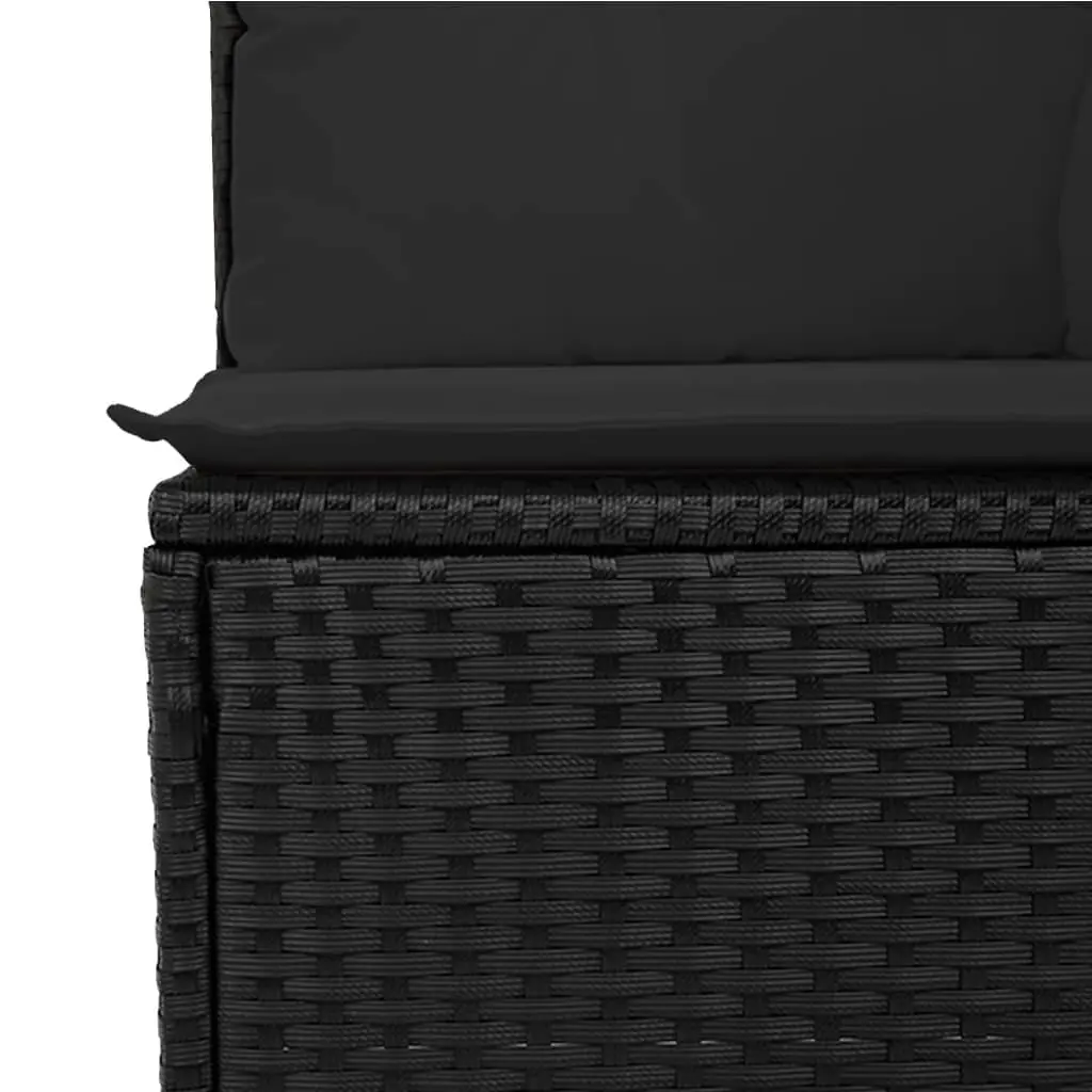 9 Piece Outdoor Furniture Set Black Poly Rattan Garden Sofa with Cushions and Adjustable Table