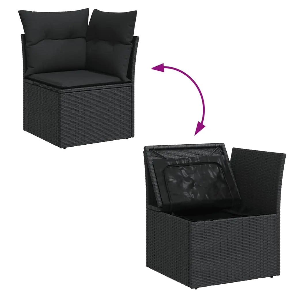 9 Piece Outdoor Furniture Set Black Poly Rattan Garden Sofa with Cushions and Adjustable Table
