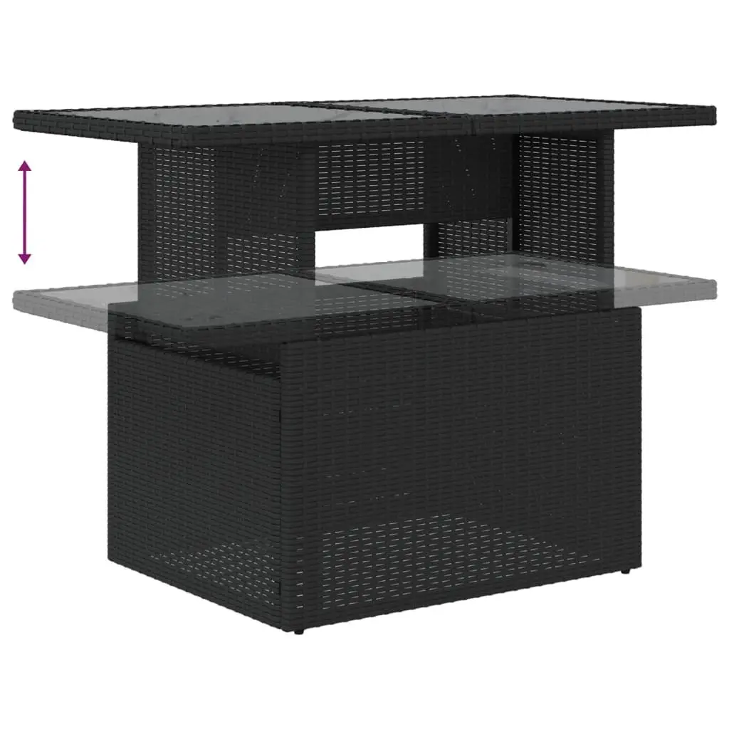 9 Piece Outdoor Furniture Set Black Poly Rattan Garden Sofa with Cushions and Adjustable Table
