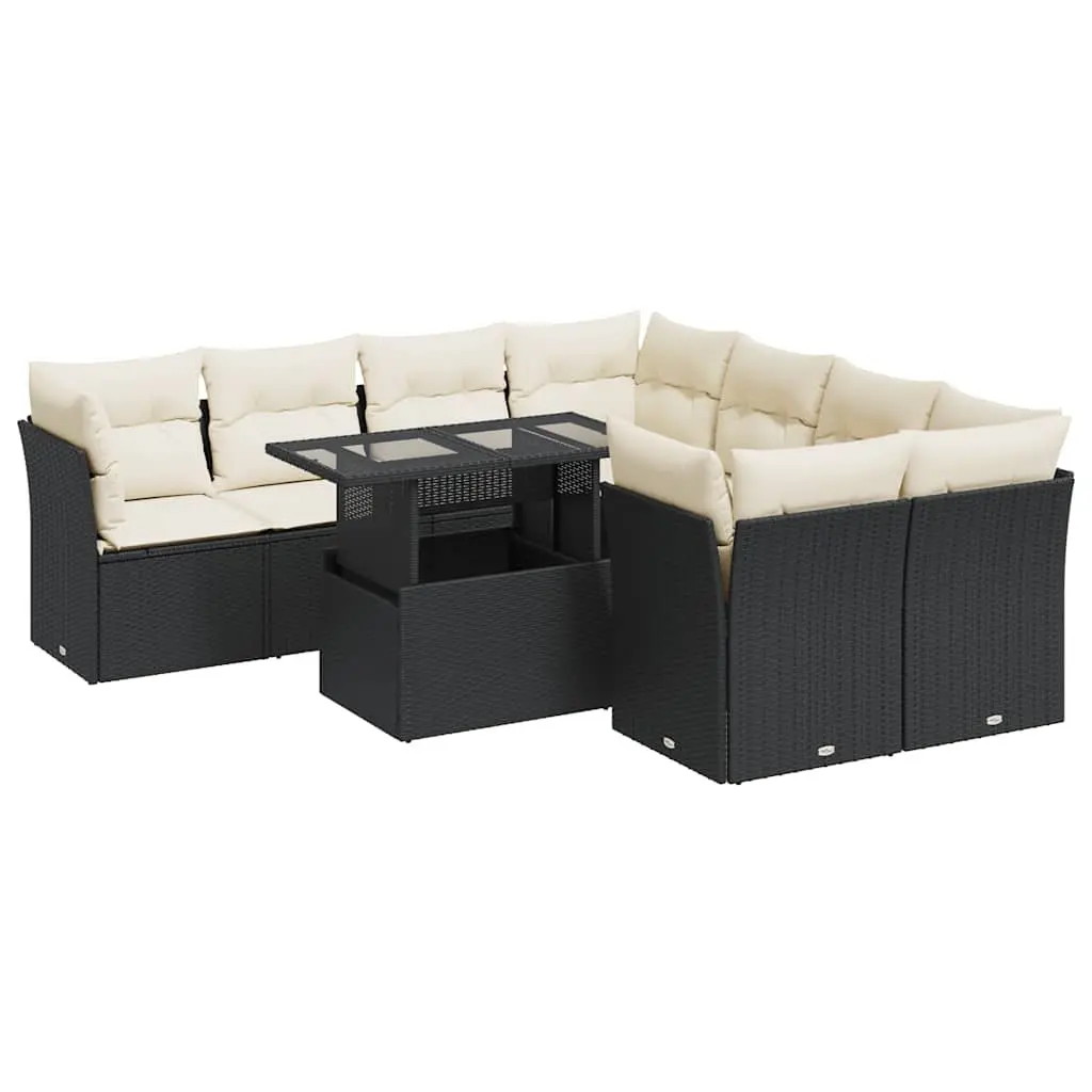 Garden Sofa Set Outdoor Furniture 9 Piece Black Poly Rattan Patio Lounge