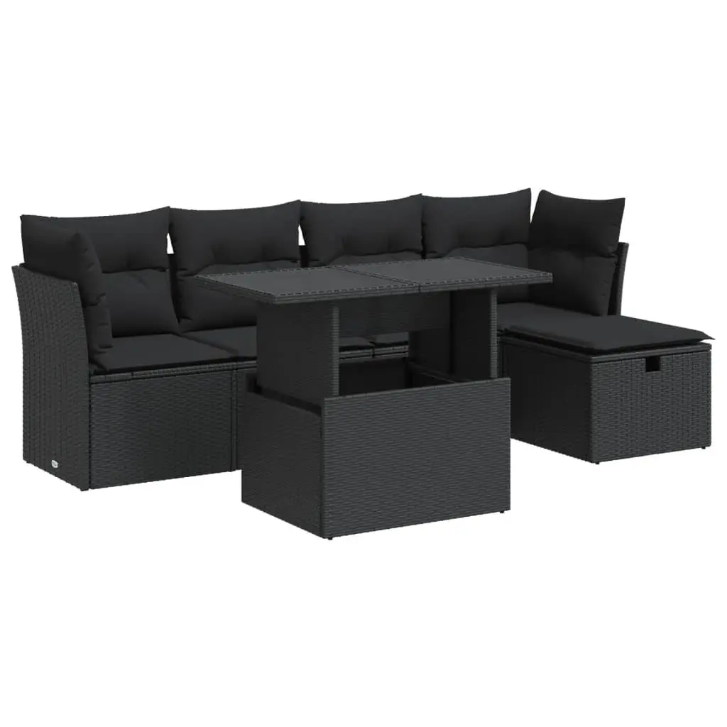 Garden Sofa Set 6 Piece Outdoor Furniture Patio Black Poly Rattan with Cushions