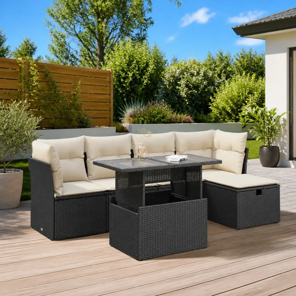 6 Piece Black Outdoor Sofa Set