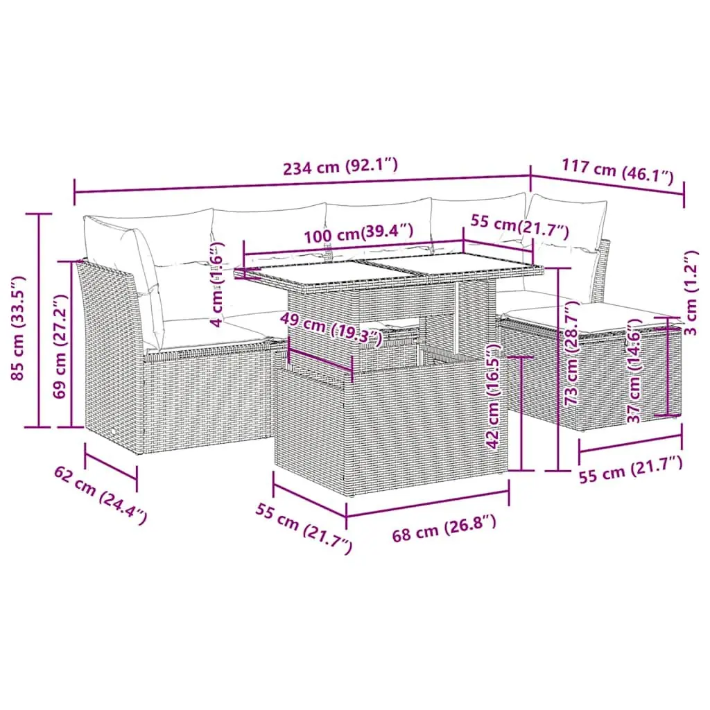 6 Piece Black Outdoor Sofa Set