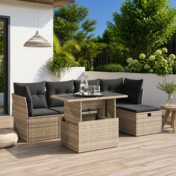 Garden Sofa Set 6 Piece Outdoor Furniture Grey Poly Rattan with Cushions Storage