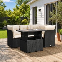 Practical Black 5 Piece Garden Sofa Set with Cushions