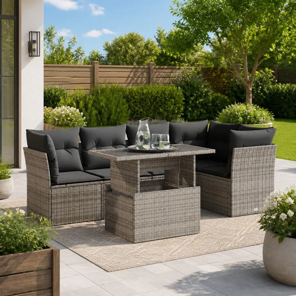 Outdoor Furniture Set 6 Piece Garden Seating Grey Poly Rattan Patio Sofa