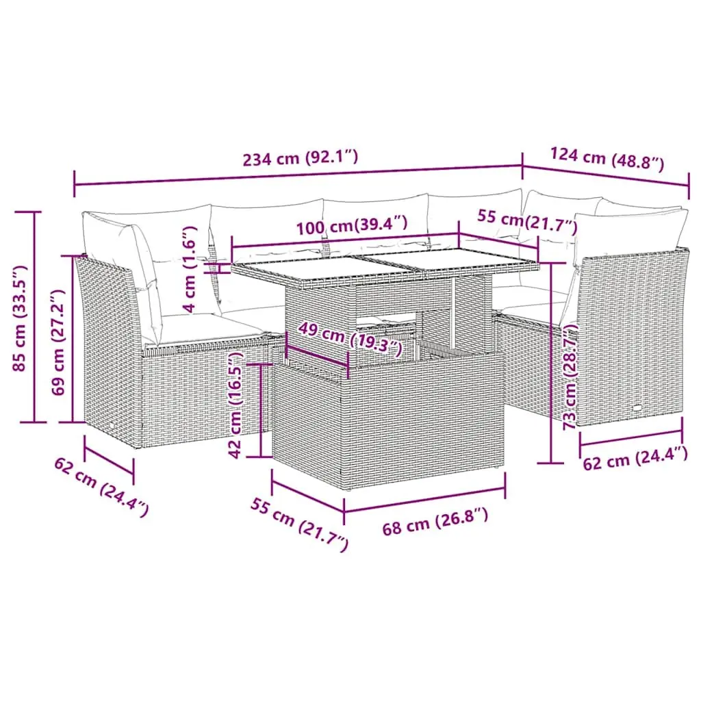 Outdoor Furniture Set 6 Piece Garden Seating Grey Poly Rattan Patio Sofa