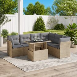 Comfortable 7-Piece Outdoor Sofa Set in Beige Rattan