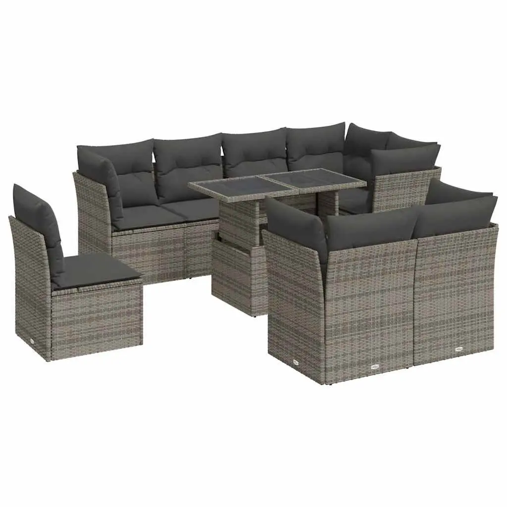 Garden Sofa Set 9 Piece Outdoor Furniture Grey Poly Rattan Patio Seating
