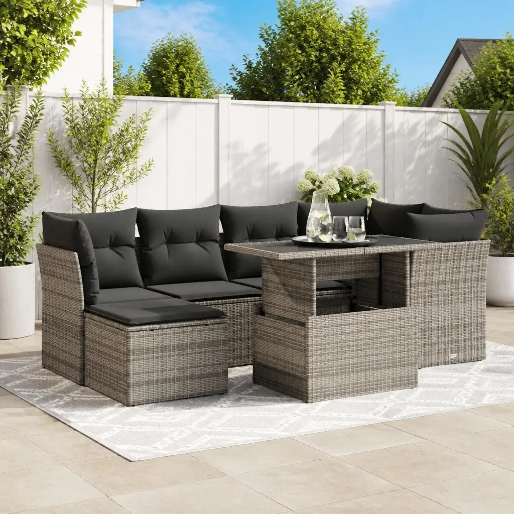 7 Piece Garden Sofa Set Grey Outdoor Furniture Patio Sectional with Cushions