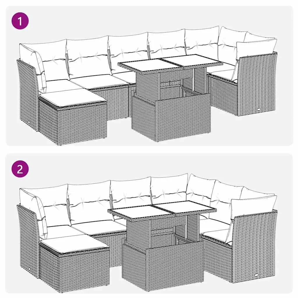 Outdoor Furniture Set 8 Piece Grey Garden Sofa Poly Rattan Lounge with Adjustable Table and Cushions