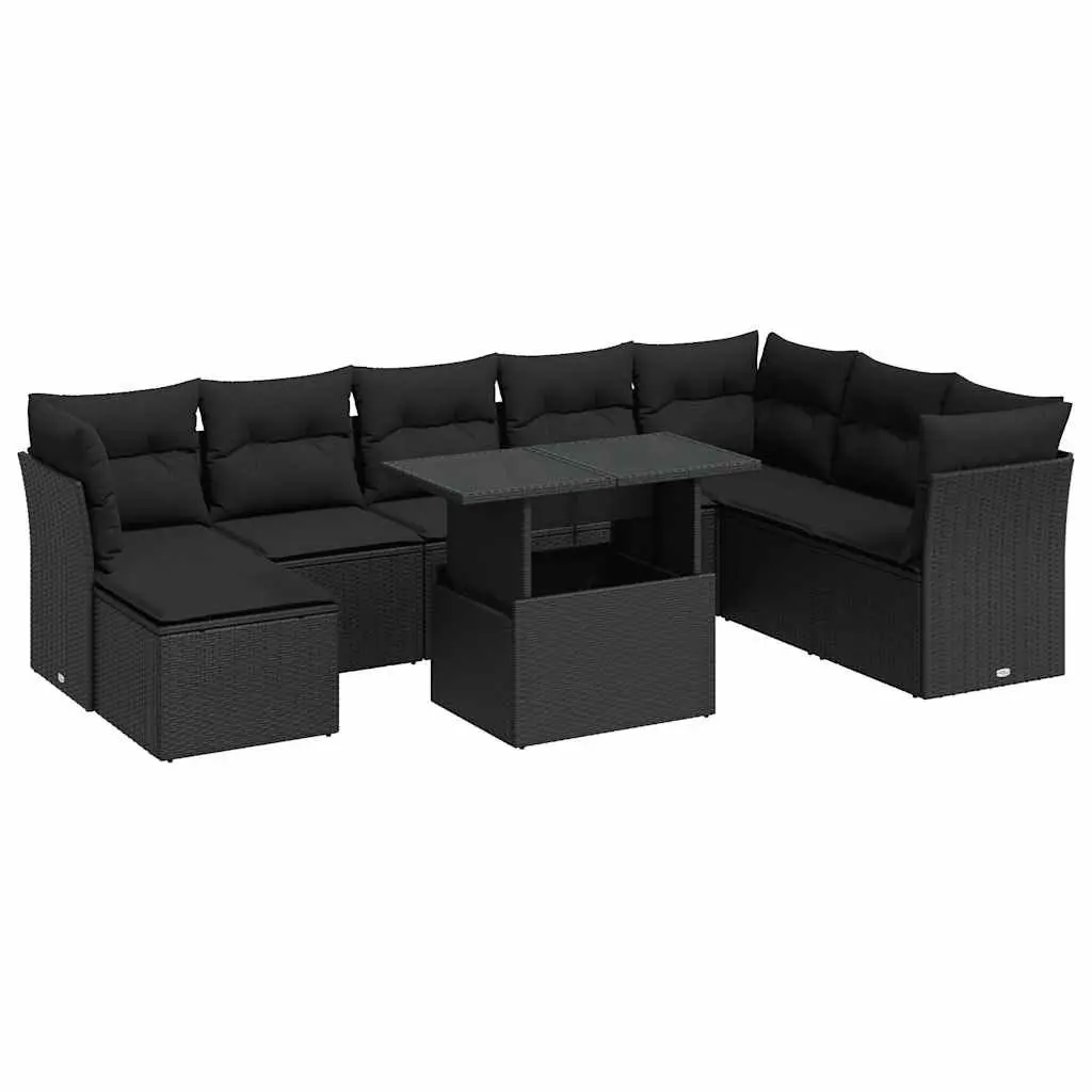 Outdoor Furniture Sofa Set 9 Piece Black Rattan Lounge Patio Seating