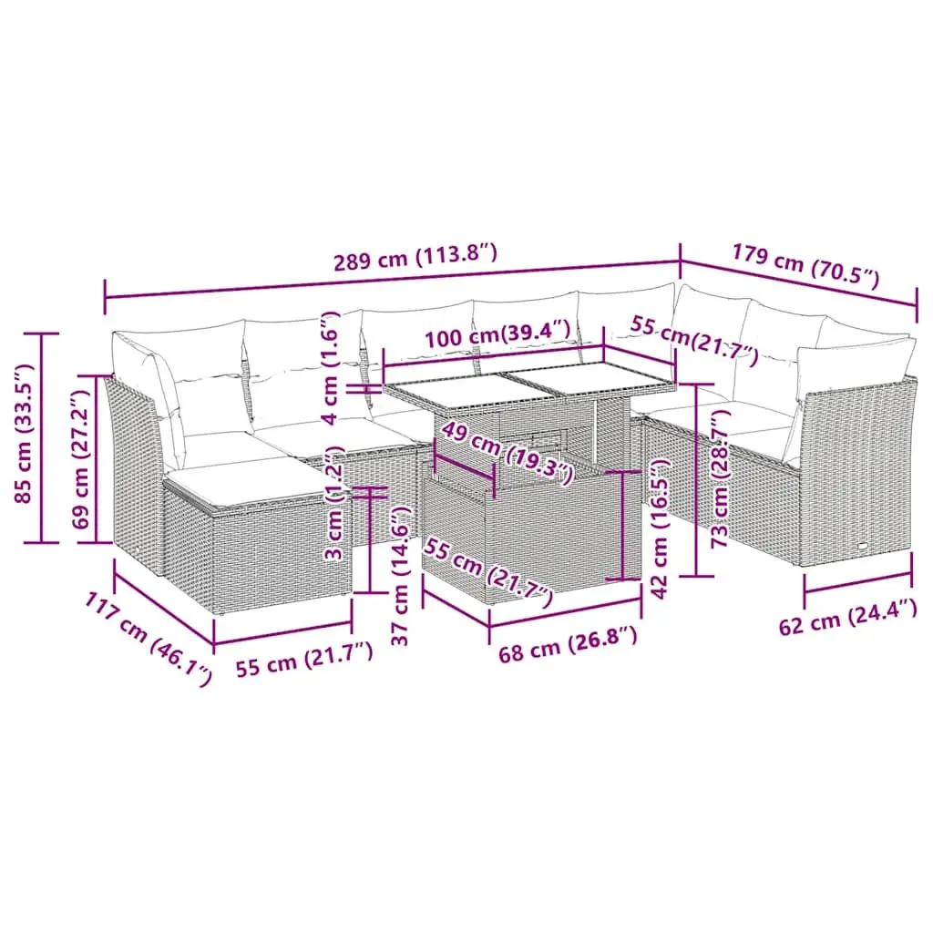 Outdoor Furniture Sofa Set 9 Piece Black Rattan Lounge Patio Seating
