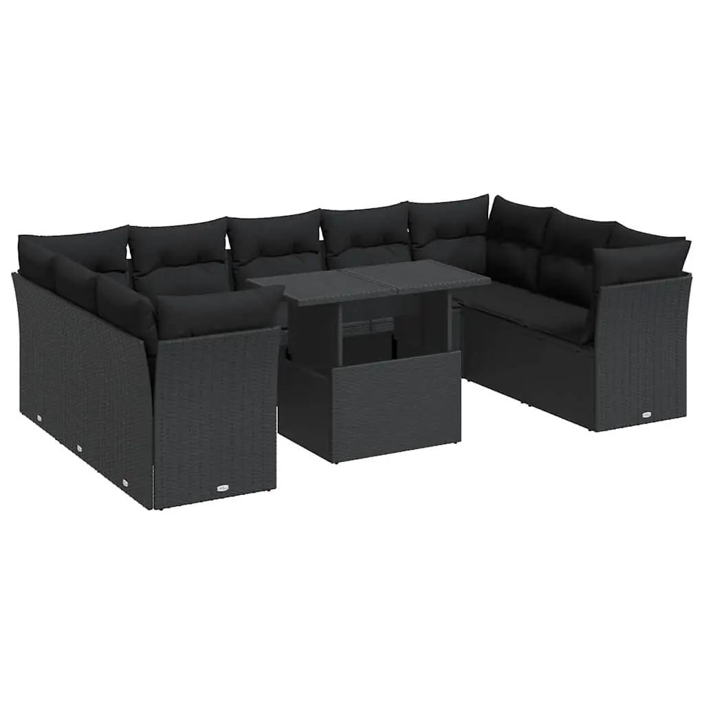 10 Piece Garden Sofa Set Outdoor Patio Furniture Black Poly Rattan with Cushions
