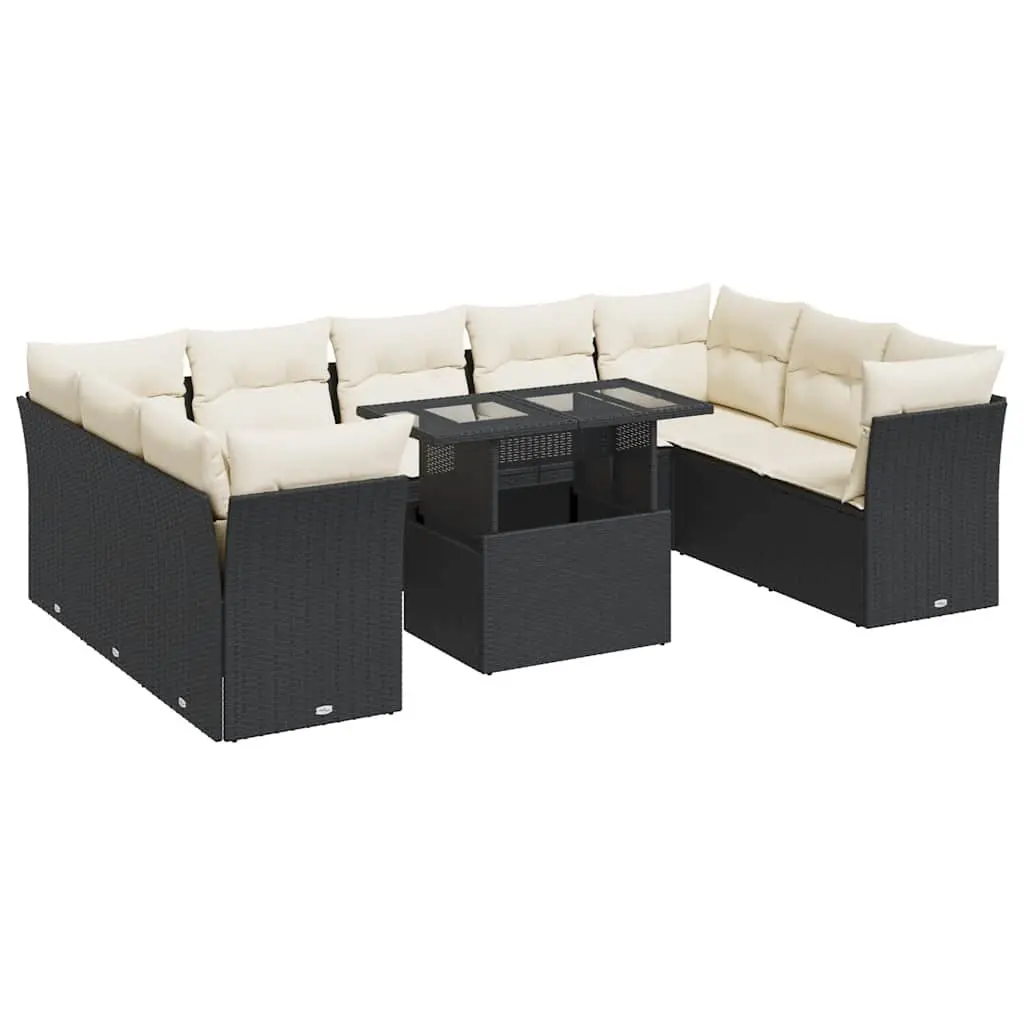 10 Piece Garden Sofa Set Outdoor Furniture Patio Seating Black with Cushions