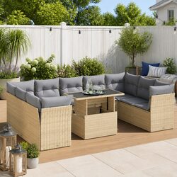 Value-Driven 10-Piece Beige Poly Rattan Sofa Set