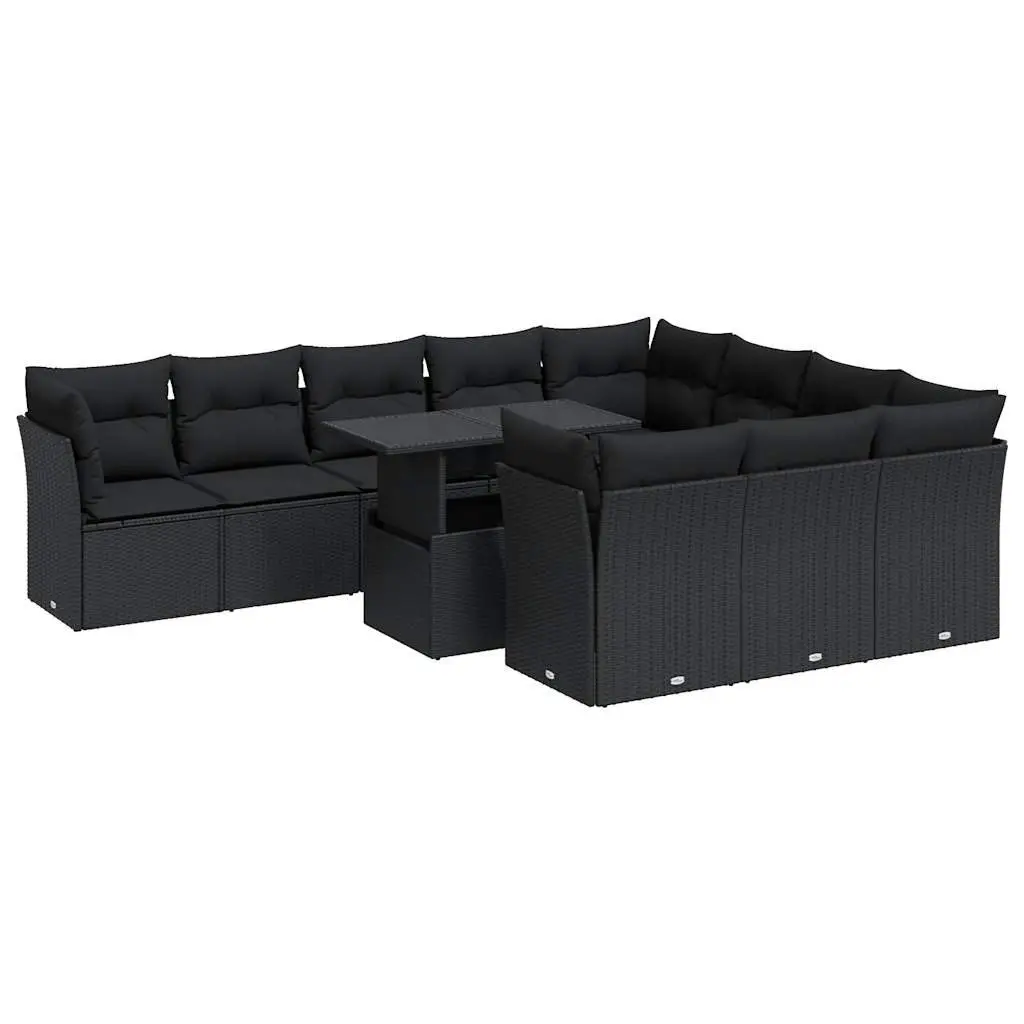 Garden Sofa Set 11 Piece Outdoor Furniture Black Poly Rattan Patio Sectional