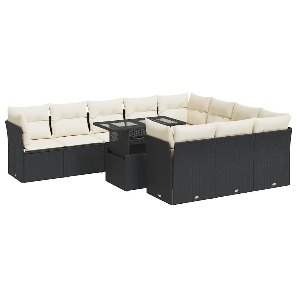 Garden Sofa Set 11 Piece Outdoor Patio Furniture Black Poly Rattan with Cushions