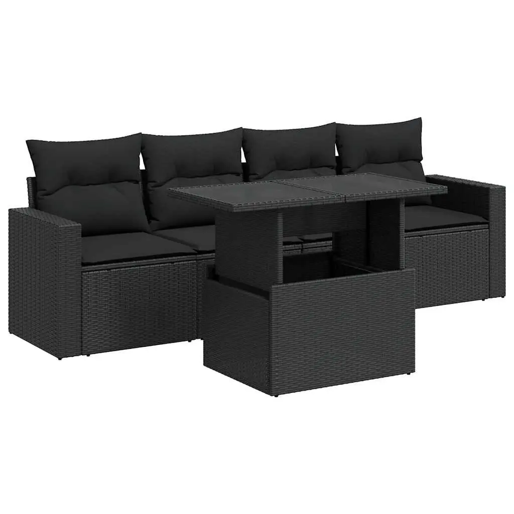Garden Sofa Set Outdoor Furniture 5 Piece Patio Lounge Black Poly Rattan