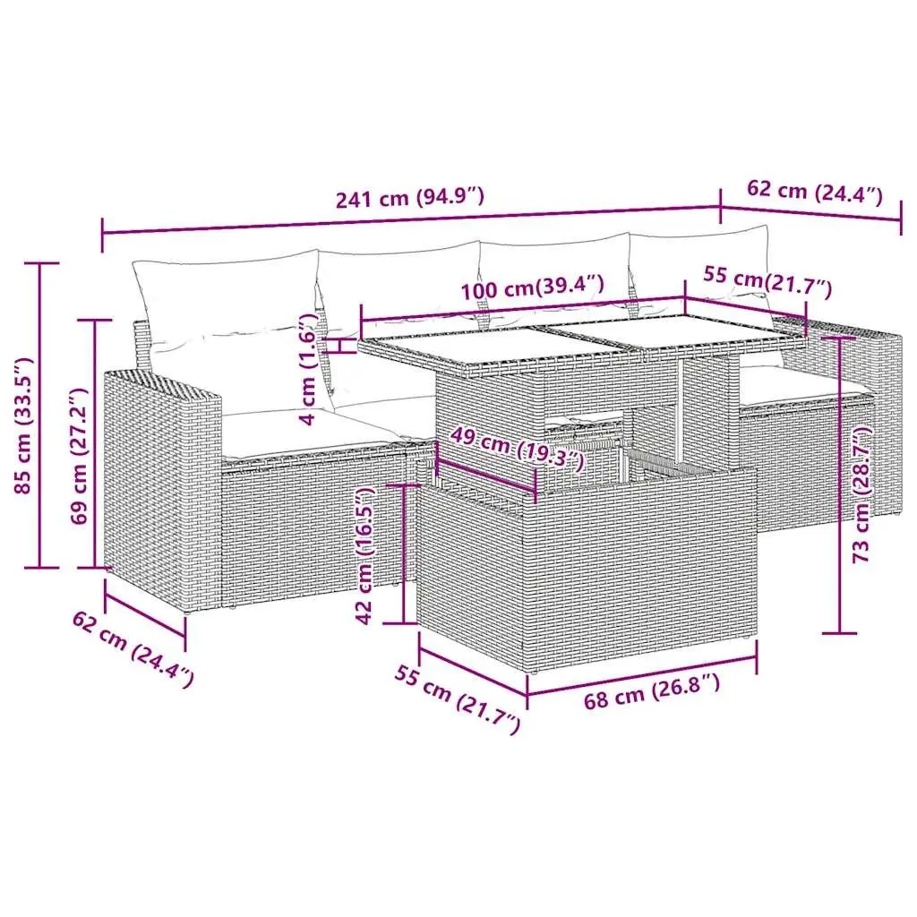5 Piece Outdoor Garden Sofa Set Beige Poly Rattan Patio Furniture