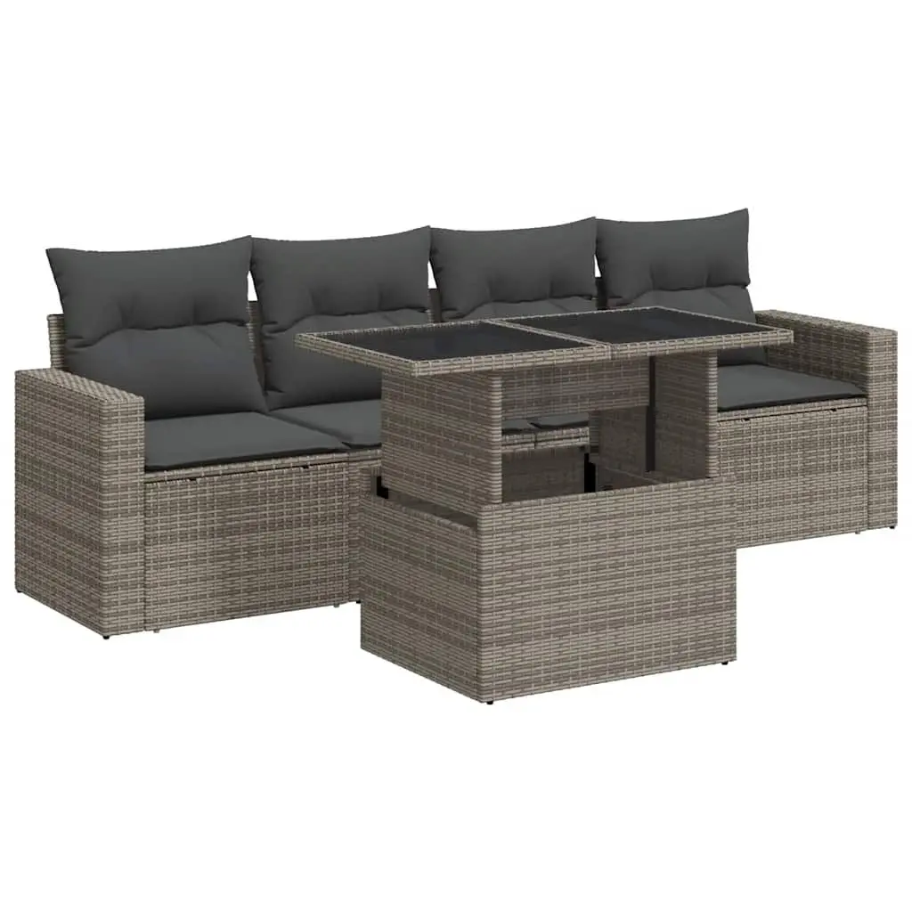 Garden Sofa Set 5 Piece Outdoor Furniture Grey Poly Rattan Patio Seating with