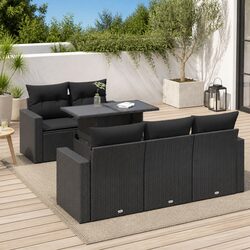 Garden Sofa Set 6 Piece Outdoor Patio Furniture Black Poly Rattan with Cushions