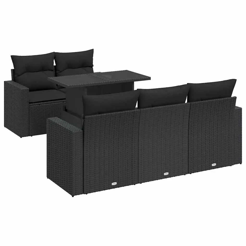 Garden Sofa Set Outdoor Patio Furniture 6 Piece Black Poly Rattan with Cushions
