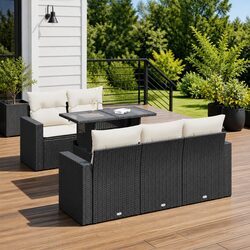 Reliable 6-Piece Black Garden Sofa Set with Comfort
