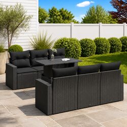 Outdoor Garden Sofa Set 7 Piece Black Poly Rattan Patio Furniture with Storage