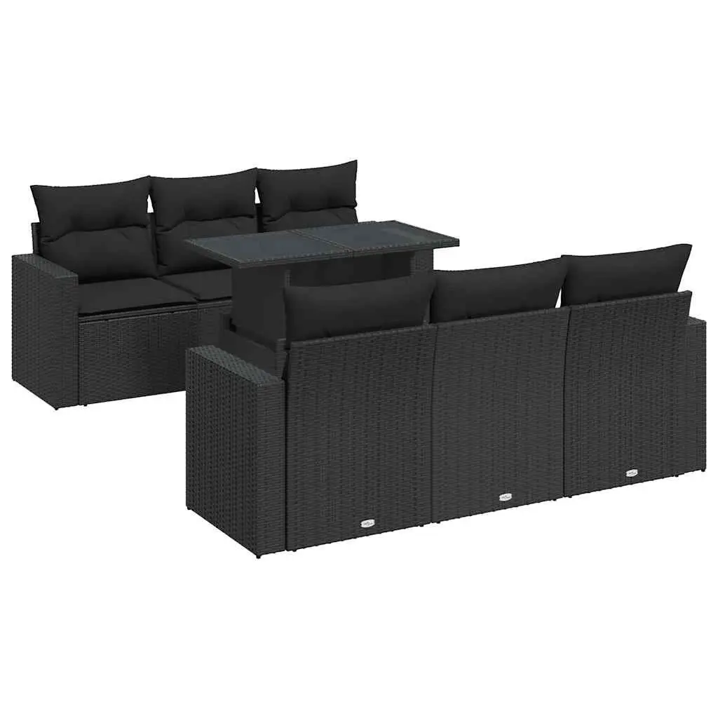 Outdoor Garden Sofa Set 7 Piece Black Poly Rattan Patio Furniture with Storage