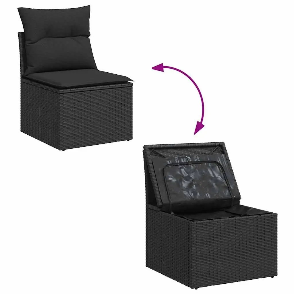 Outdoor Garden Sofa Set 7 Piece Black Poly Rattan Patio Furniture with Storage