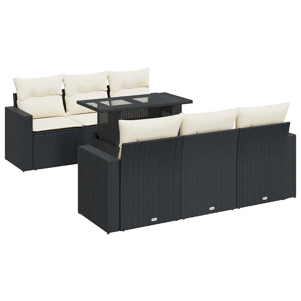 Outdoor Patio Furniture Set 7 Piece Black Rattan Sofa with Cushions and Adjustable Table
