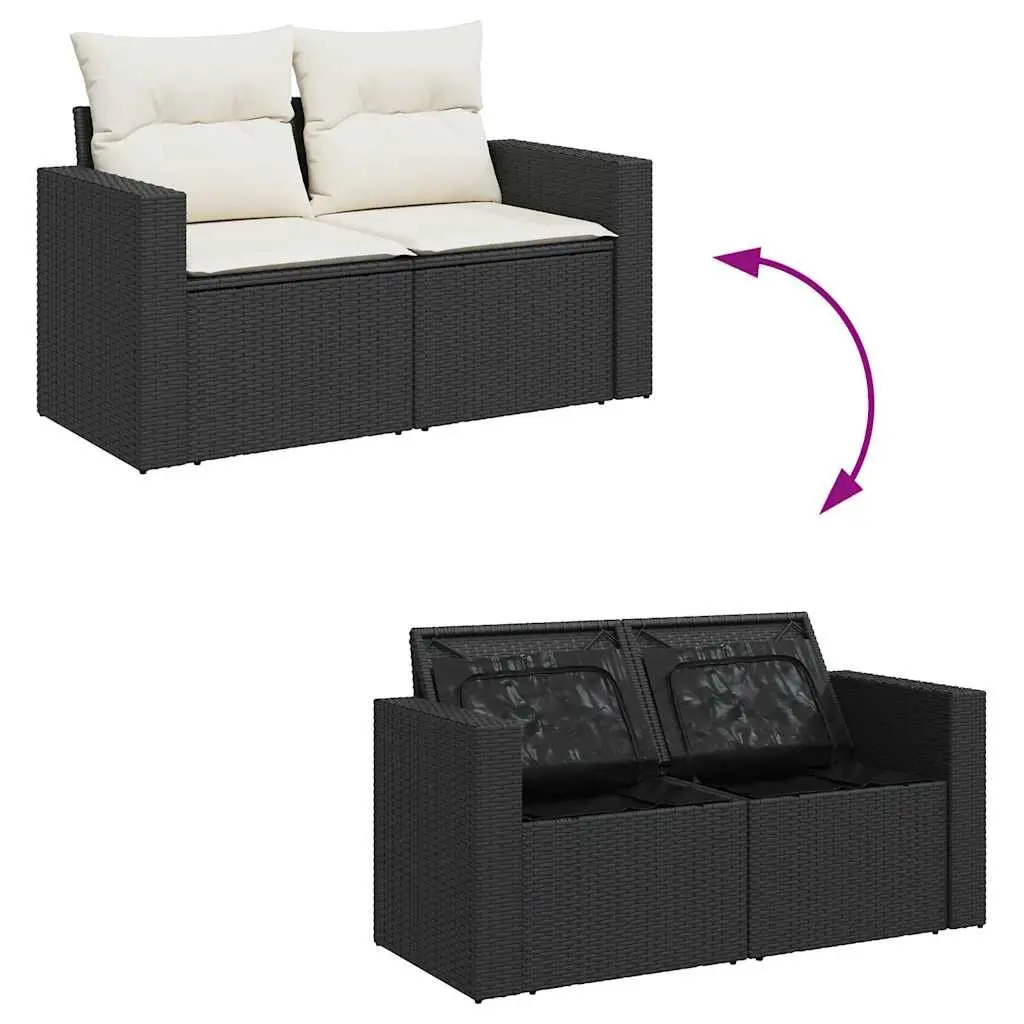 Outdoor Patio Furniture Set 7 Piece Black Rattan Sofa with Cushions and Adjustable Table