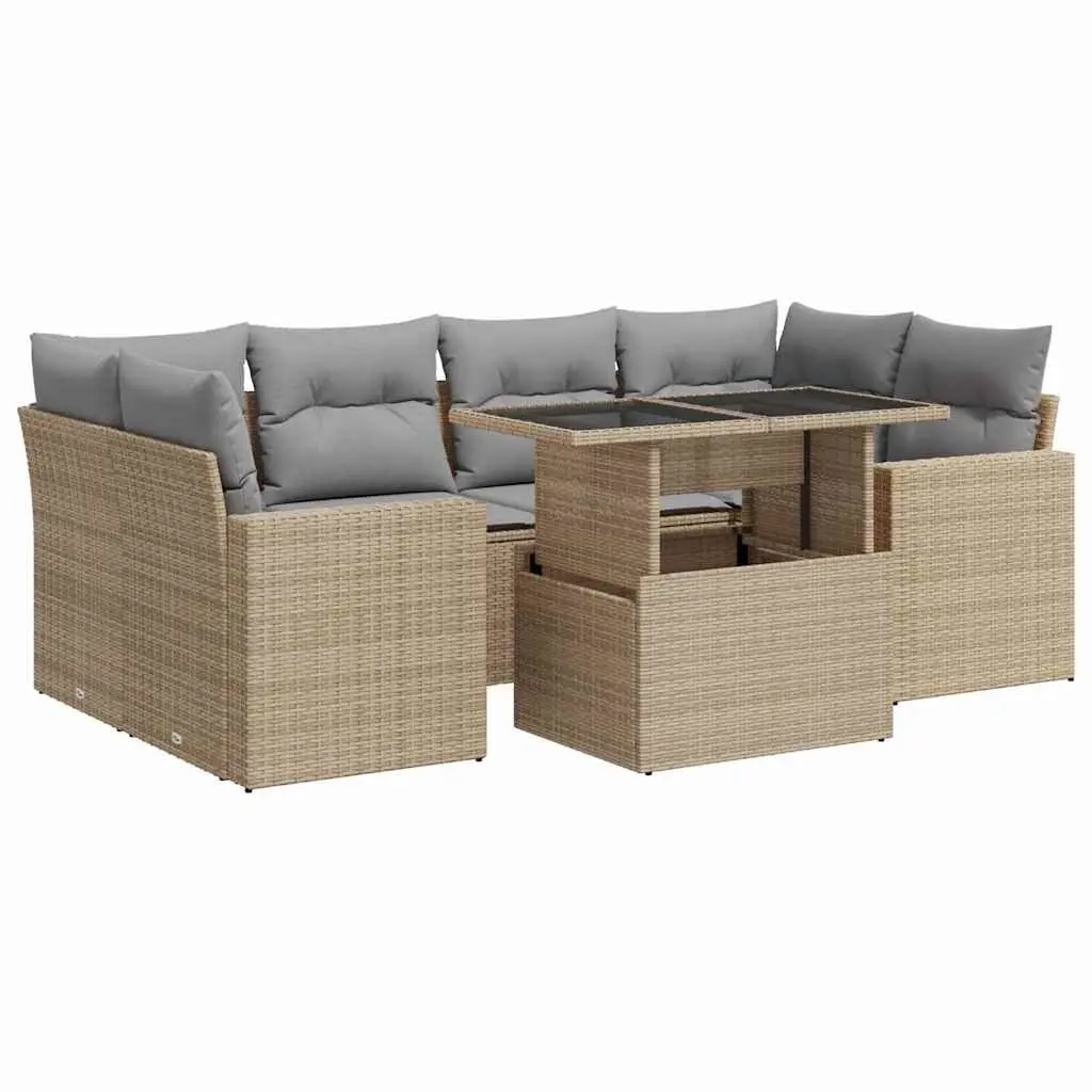 7 Piece Garden Sofa Set with Storage Cushions Outdoor Patio Furniture Beige