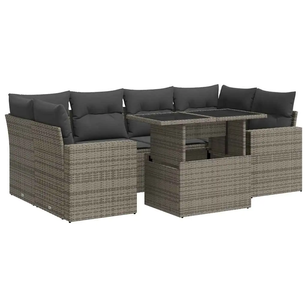 7 Piece Garden Sofa Set Grey Outdoor Lounge Poly Rattan Patio Furniture