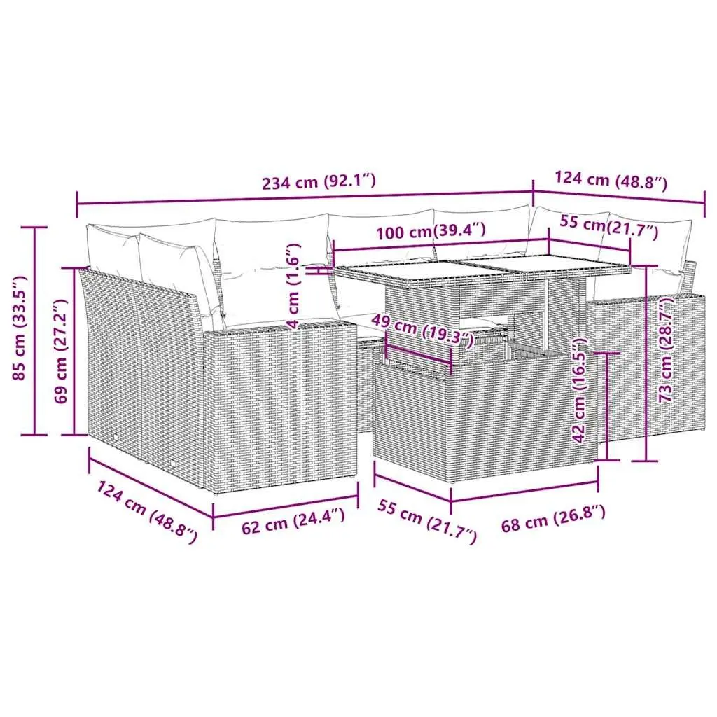 7 Piece Garden Sofa Set Grey Outdoor Lounge Poly Rattan Patio Furniture