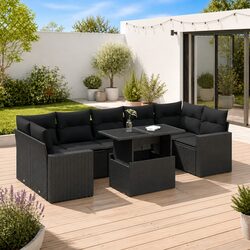 Reliable 8-Piece Black Sofa Set for Your Outdoor Area