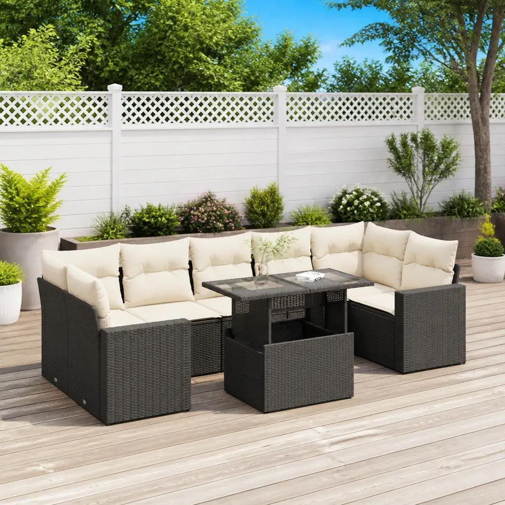 Garden Sofa Set Outdoor Furniture 8 Piece Patio Black Poly Rattan with Storage