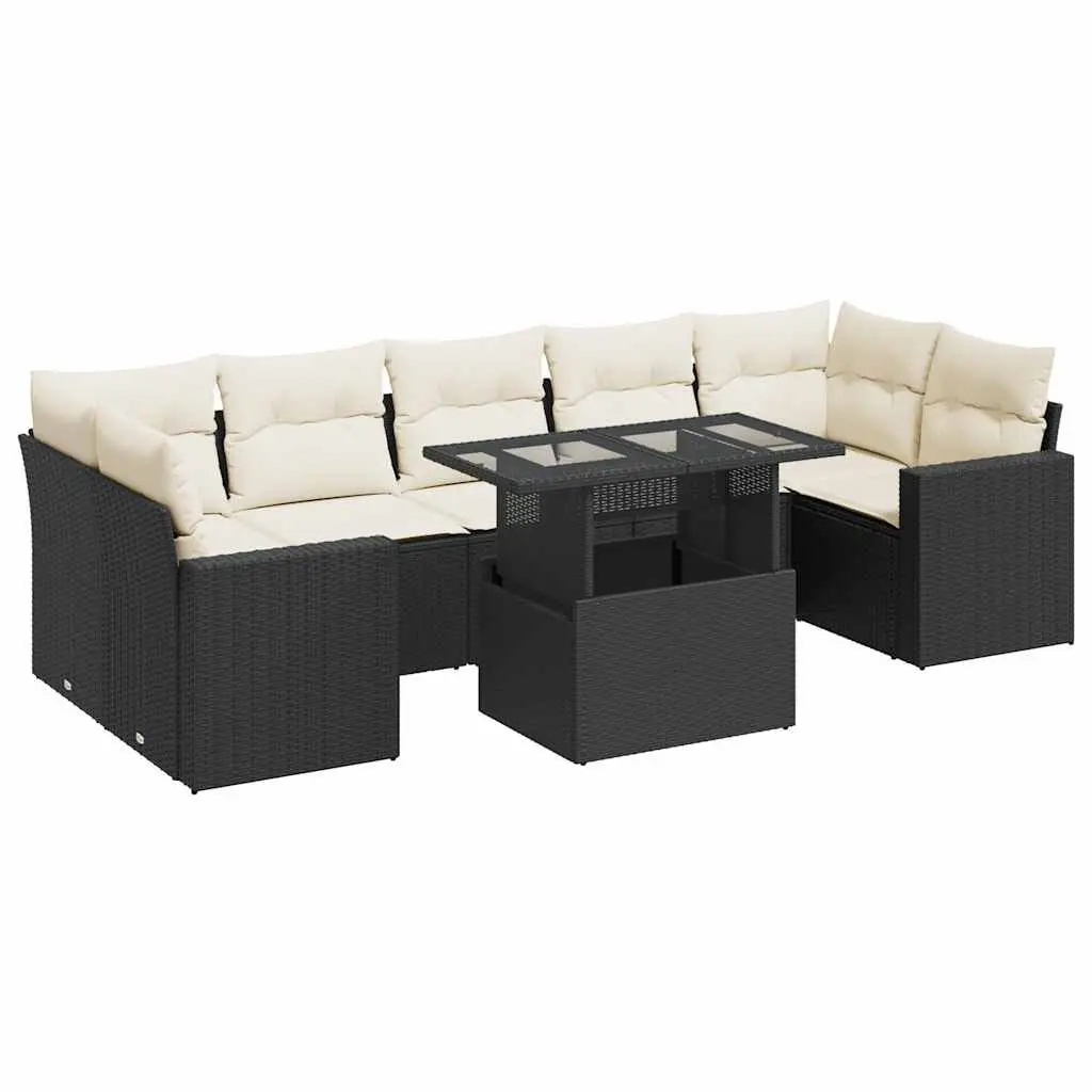 Garden Sofa Set Outdoor Furniture 8 Piece Patio Black Poly Rattan with Storage