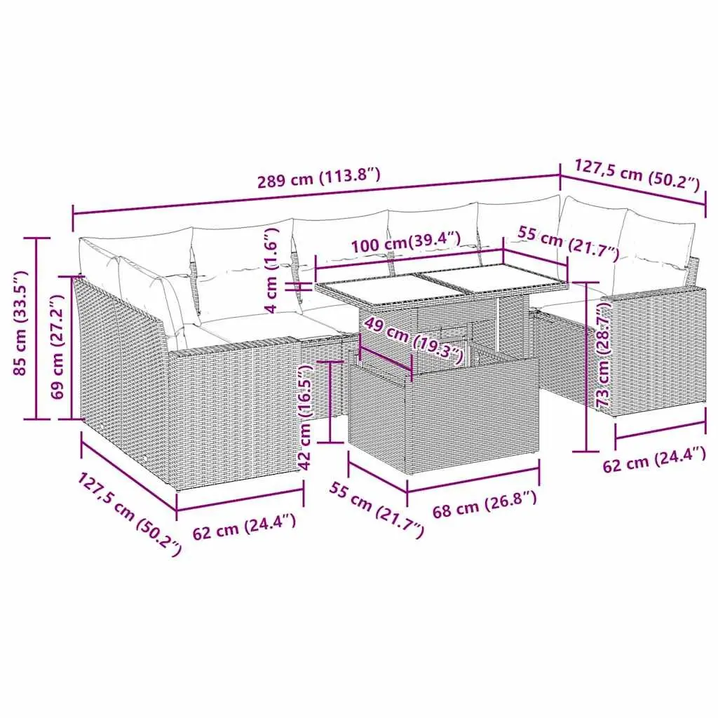Garden Sofa Set Outdoor Furniture 8 Piece Patio Black Poly Rattan with Storage
