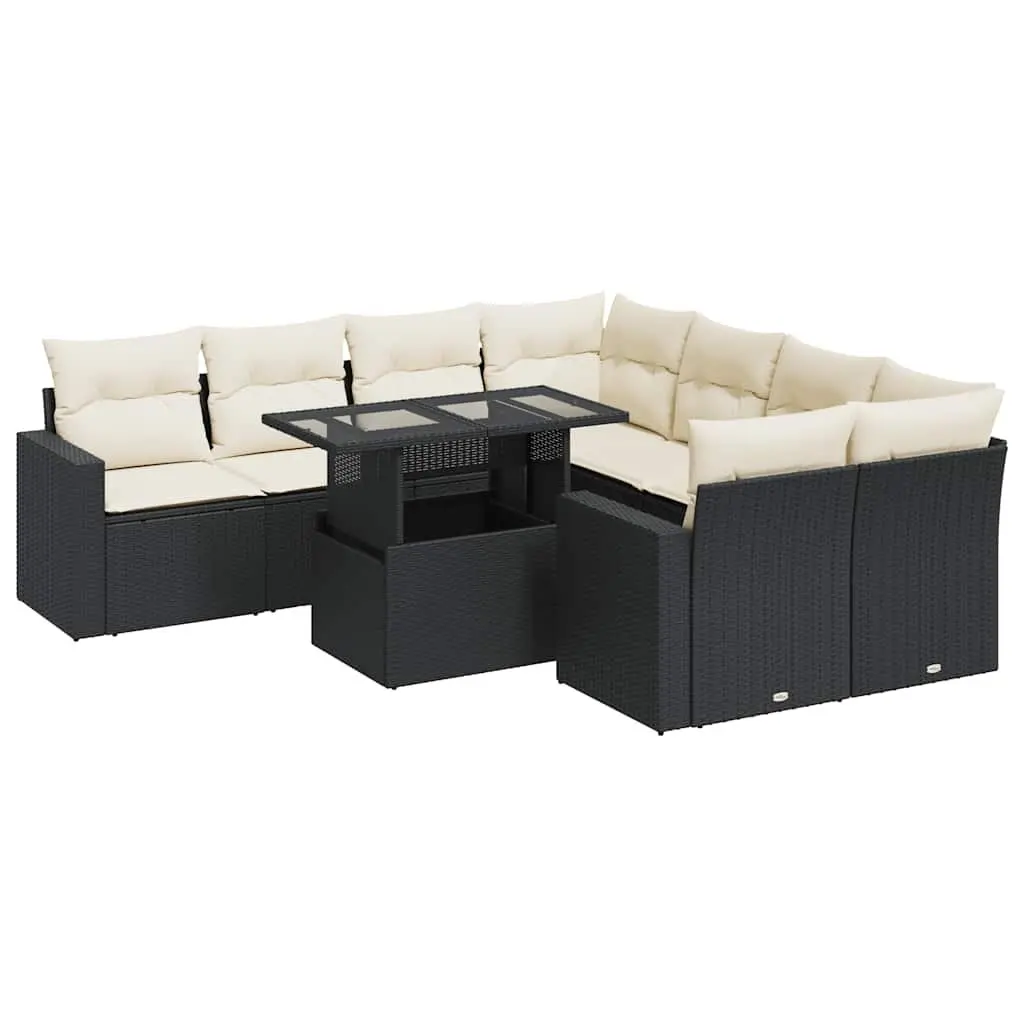 Outdoor Furniture Set 9 Piece Rattan Sofa with Storage Cushions Black