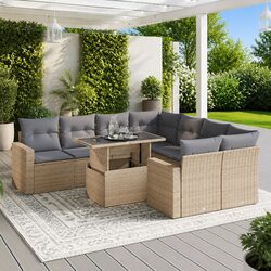 Comfortable 9-Piece Beige Garden Sofa Set with Storage