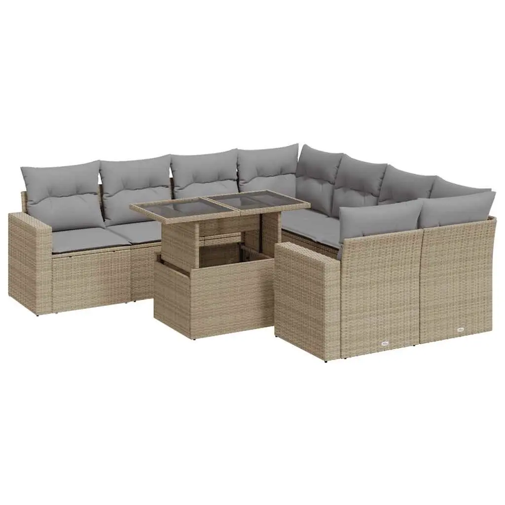 Garden Sofa Set 9 Piece Outdoor Furniture Patio Beige Poly Rattan