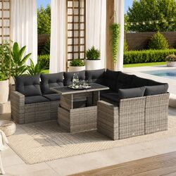 Comfortable 9 Piece Grey Garden Sofa Set