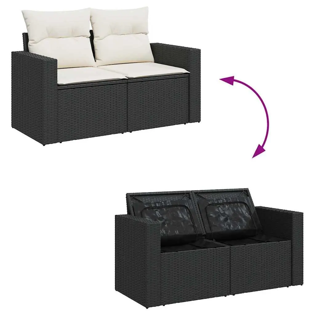 Garden Sofa Set 6 Piece Outdoor Furniture Black PE Rattan with Cushions