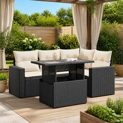 Comfortable 5 Piece Black Garden Sofa Set with Storage Bags