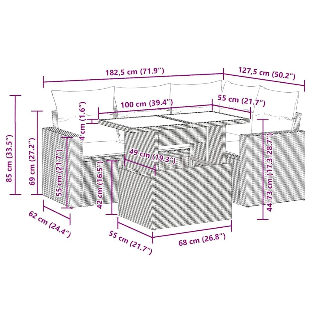 Garden Sofa Set Outdoor Furniture 5 Piece Beige Poly Rattan Patio Lounge